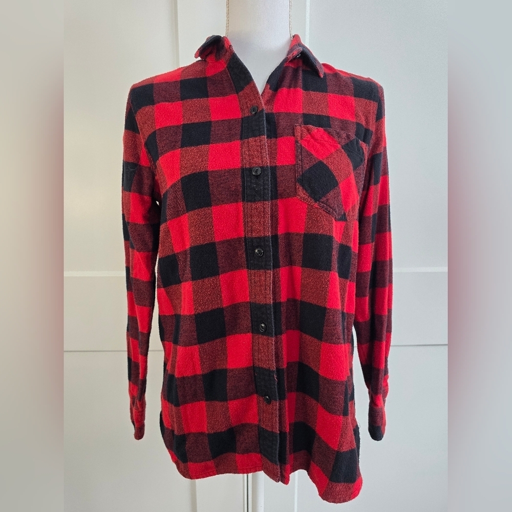Madewell Red and Black Plaid Button-Up Shirt